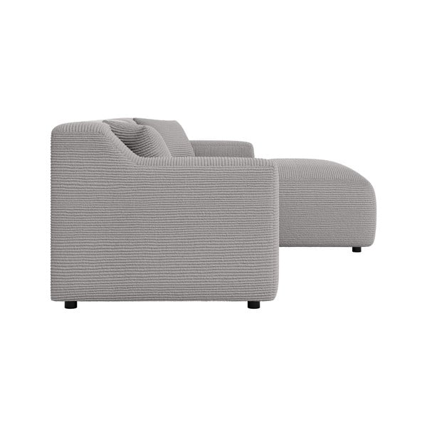 Divano angolare grigio chiaro (con penisola a destra e chaise lounge) rivestito in velluto a coste Martin – Ropez-image-3