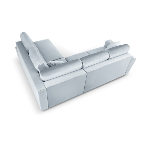 Divano angolare azzurro allungabile e con contenitore (con penisola a destra/a L) con rivestimento in velluto Kyoto – Cosmopolitan Design-image-4