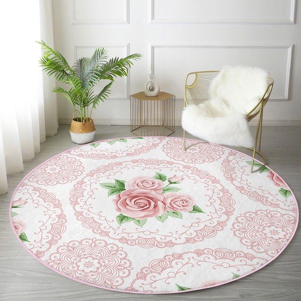 Tappeto rotondo lavabile rosa chiaro adatto per aspirapolvere robot ø 120 cm Comfort - Mila Home-image-3