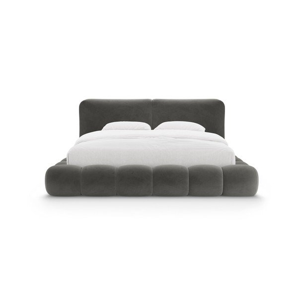 Letto matrimoniale imbottito grigio scuro con contenitore con rete inclusa 160x200 cm Solange – Micadoni -image-4