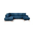 Divano angolare blu allungabile (con penisola a sinistra/a forma di "U") con rivestimento in velluto a coste Tori – Bonami Selection