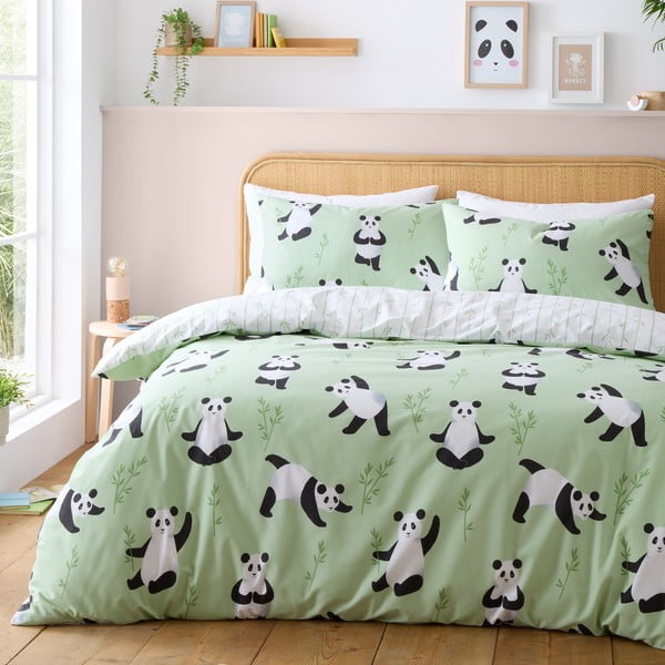 Biancheria da letto per bambini verde per letto matrimoniale 200x200 cm Panda Paws – Catherine Lansfield-image-1