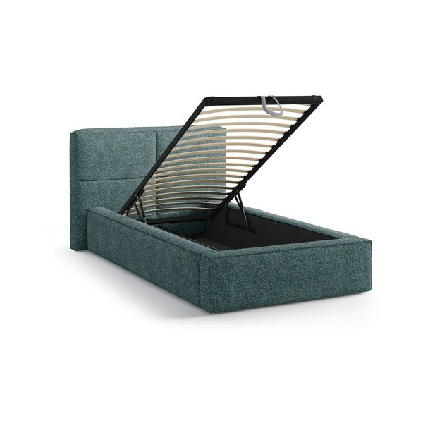 Letto singolo imbottito turchese con contenitore con rete inclusa 90x200 cm Darren – Micadoni -image-2