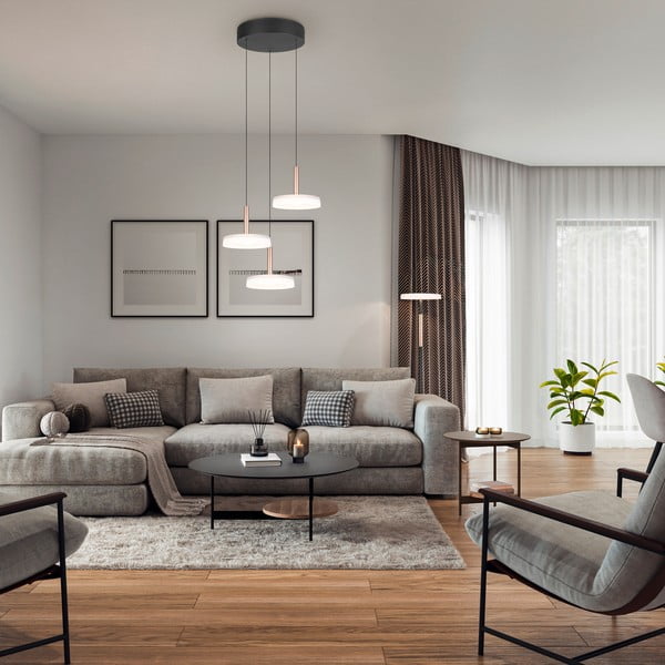 Lampadario a LED dimmerabile in nero, bianco e oro con paralume in vetro ø 35 cm Celeste - Trio-image-1