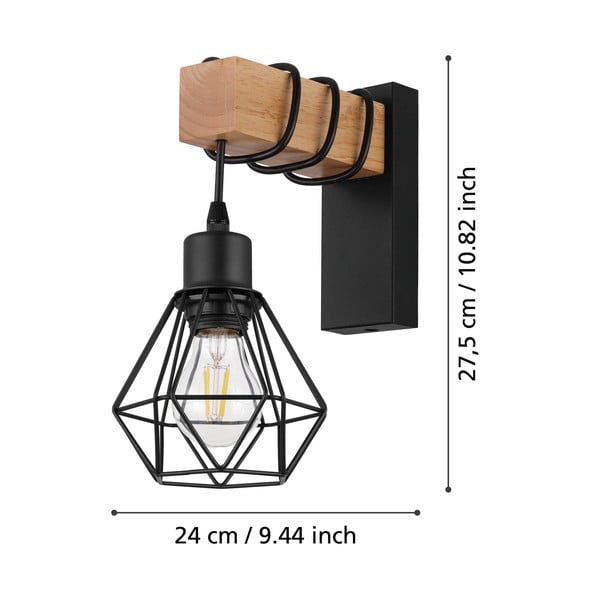 Lampada da parete nera/di colore naturale TOWNSHEND 5 – EGLO-image-2