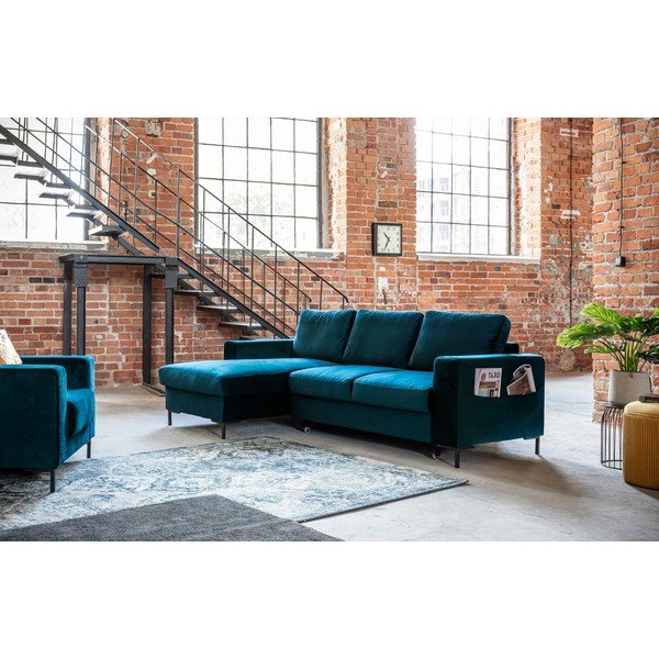 Divano letto angolare in velluto color petrolio (angolo sinistro) Lofty Lilly - Miuform-image-4