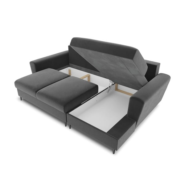 Divano angolare grigio chiaro allungabile e con contenitore (con penisola a destra/con chaise lounge) con rivestimento in velluto Kyoto – Cosmopolitan Design-image-3