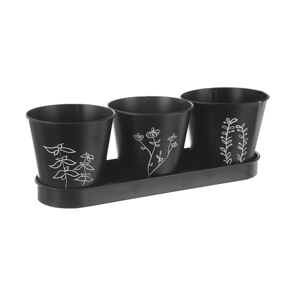 Set di vasi in metallo per erbe aromatiche 3 pz ø 11 cm Black - Orion-image-2
