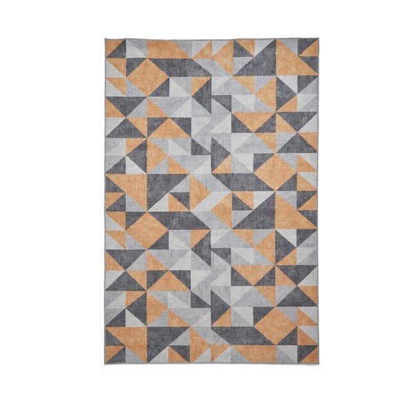 Tappeto giallo ocra e grigio lavabile 61x120 cm Coral Yellow&Grey – Think Rugs