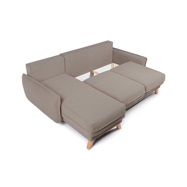 Divano angolare grigio tortora allungabile/con contenitore con rivestimento in velluto a coste Tori – Bonami Selection-image-4