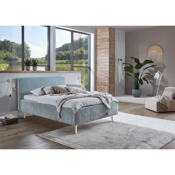 Letto matrimoniale imbottito azzurro rete non inclusa 120x200 cm Mattis – Meise Möbel-image-1