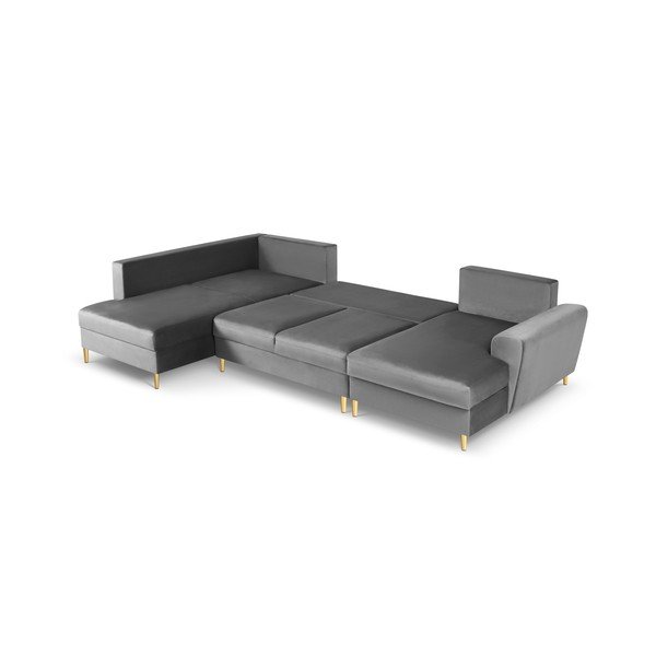 Divano angolare grigio chiaro allungabile e con contenitore (con penisola a sinistra/a U) con rivestimento in velluto Kyoto – Cosmopolitan Design-image-2