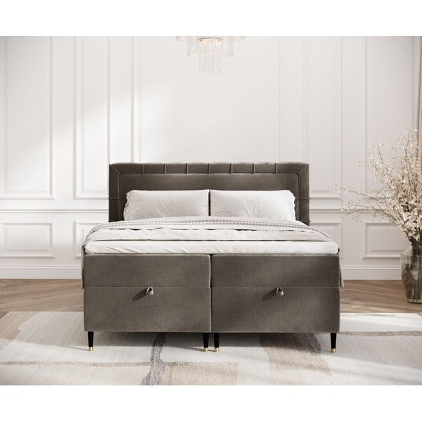 Letto boxspring grigio scuro con spazio contenitivo 160x200 cm Voyage - Maison de Rêve-image-4