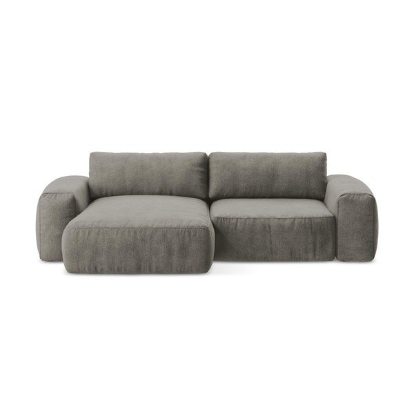 Divano angolare grigio allungabile (con penisola a sinistra/con chaise lounge) con rivestimento in ciniglia Kuki – Makamii