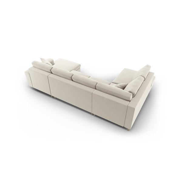 Divano angolare beige allungabile e con contenitore (con penisola a sinistra/a U) con rivestimento in velluto Kyoto – Cosmopolitan Design-image-4