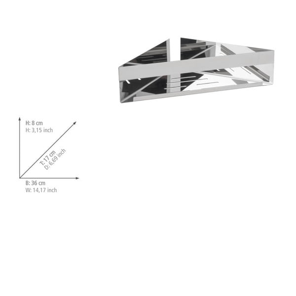 Mensola angolare autoportante per bagno in acciaio inox in argento lucido Genova - Wenko-image-2