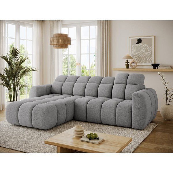 Divano angolare grigio (con penisola a sinistra/con chaise lounge) con rivestimento in bouclé Fanito – ELTAP-image-3