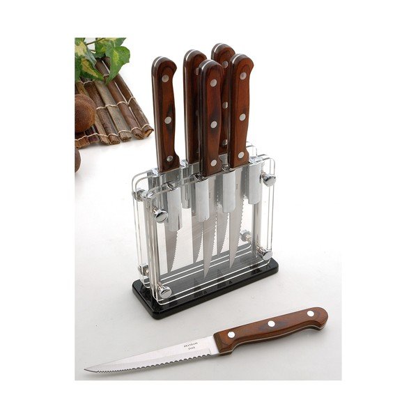 Steakové nože Inox se stojanem 6ks, hnědé