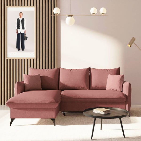 Divano angolare rosa allungabile e con contenitore (con penisola a sinistra e chaise lounge) Brim – Rodier-image-1