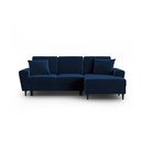Divano angolare blu allungabile e con contenitore (con penisola a destra/con chaise lounge) con rivestimento in velluto Kyoto – Cosmopolitan Design