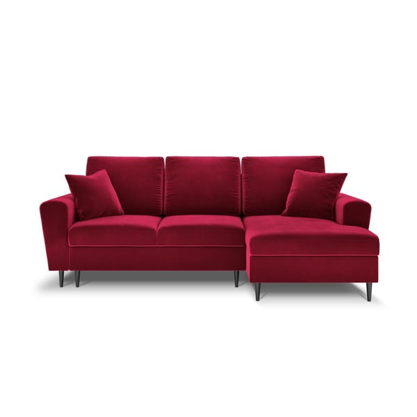 Divano angolare rosso allungabile e con contenitore (con penisola a destra/con chaise lounge) con rivestimento in velluto Kyoto – Cosmopolitan Design
