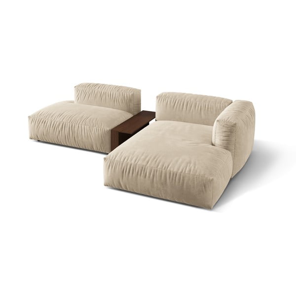 Divano angolare componibile beige (con penisola a destra/con chaise lounge) con rivestimento in velluto Martina – Micadoni -image-2