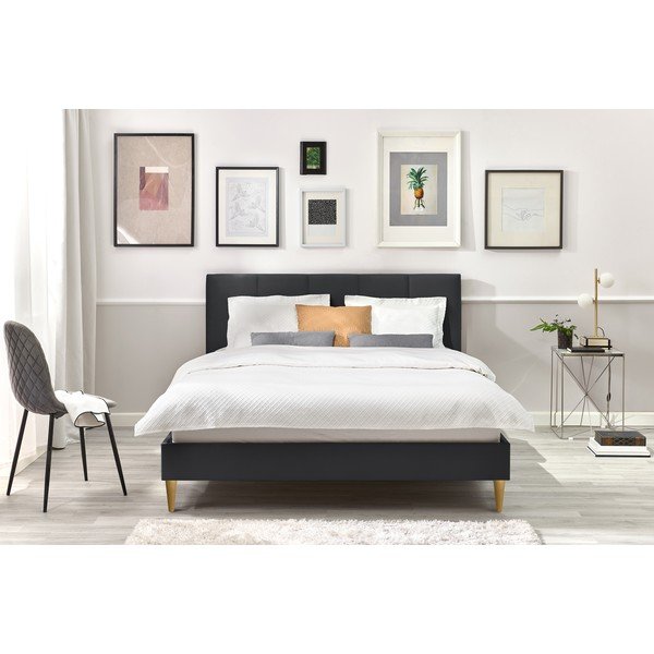 Letto matrimoniale imbottito antracite con griglia 180x200 cm Vivara - Bobochic Paris-image-4