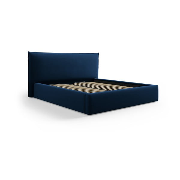 Letto matrimoniale imbottito blu scuro con contenitore e doghe 180x200 cm Elio - Milo Casa