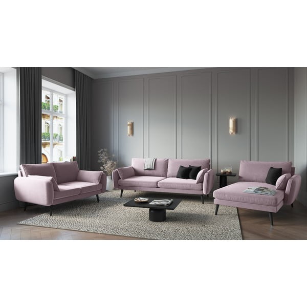 Divano in velluto rosa chiaro con gambe nere , 158 cm Lento - Kooko Home-image-1