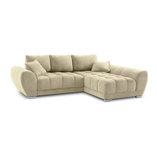 Divano letto angolare beige con rivestimento in velluto, angolo destro Nuage - Windsor & Co Sofas-image-2