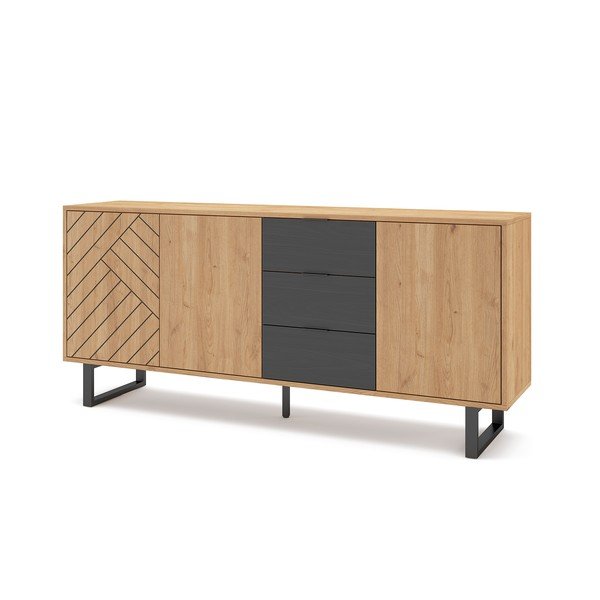 Cassettiera bassa in rovere antracite/naturale 180x80 cm Madona - Marckeric-image-2