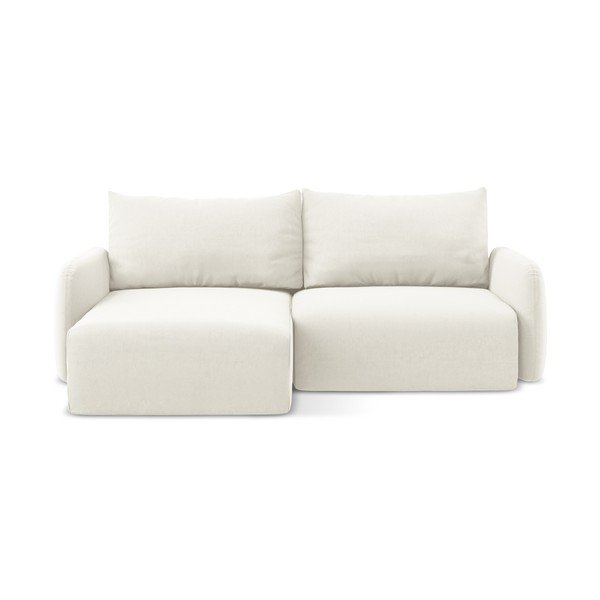 Divano angolare color crema allungabile/con contenitore (con penisola a sinistra/con chaise lounge) con rivestimento in velluto Kalena – Makamii