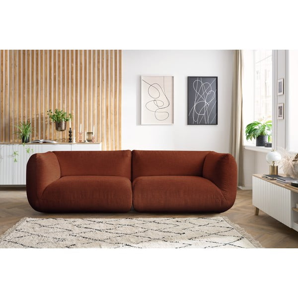 Divano in velluto a coste arancione 260 cm Lecomte - Bobochic Paris-image-1