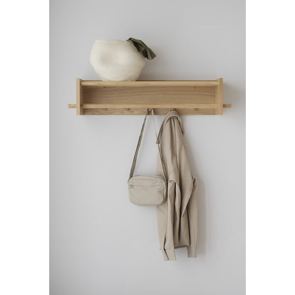 Appendiabiti da parete con ripiano in legno di quercia in colore naturale Hillmond - Rowico-image-1