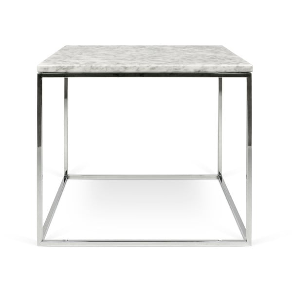 Tavolino in marmo bianco con gambe cromate , 50 x 50 cm Gleam - TemaHome