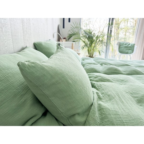 Set copripiumino e federa verde in mussola per letto singolo 135x200 cm Plain Muslin – Butter Kings-image-2