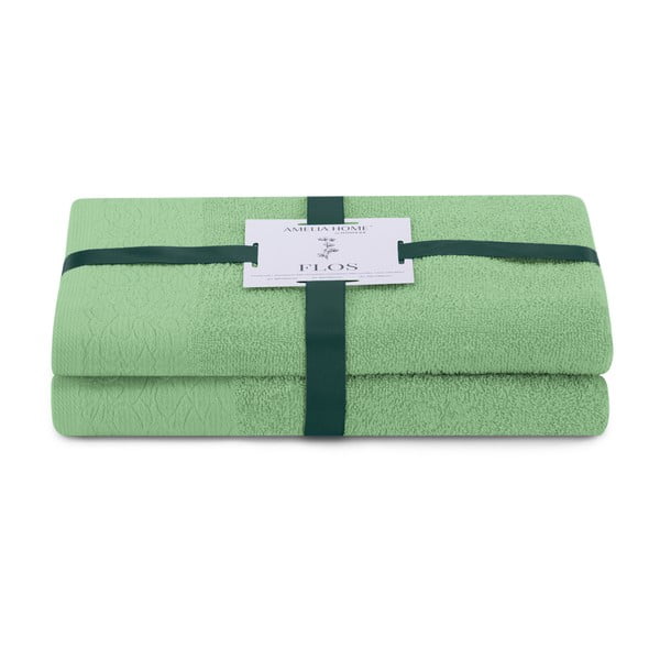 Set di asciugamani per viso e corpo tipo terry verde chiaro in cotone 2 pz Flos – Restilo
