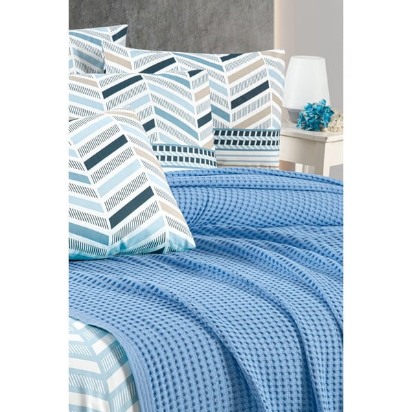 Copriletto in cotone blu 220x240 cm Waffle - Mila Home-image-1