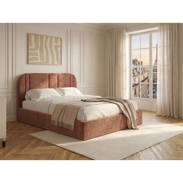Letto matrimoniale imbottito rosa con contenitore con rete inclusa 160x200 cm Sidney – Bobochic Paris-image-1