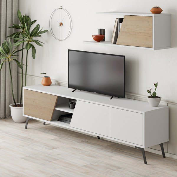 Set TV in rovere bianco/naturale 180x48 cm Fiona - Kalune Design-image-2