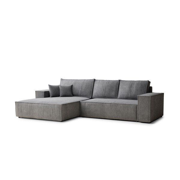 Divano angolare grigio allungabile/con contenitore (con penisola a sinistra/con chaise lounge) con rivestimento in ciniglia Maze – Maison de Rêve-image-2