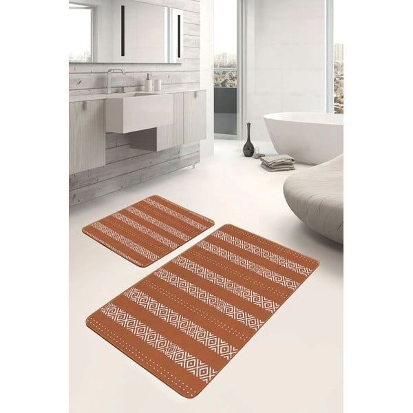 Set di tappetini per il bagno marroni in velluto 2 pz 60x100 cm – Mila Home-image-1