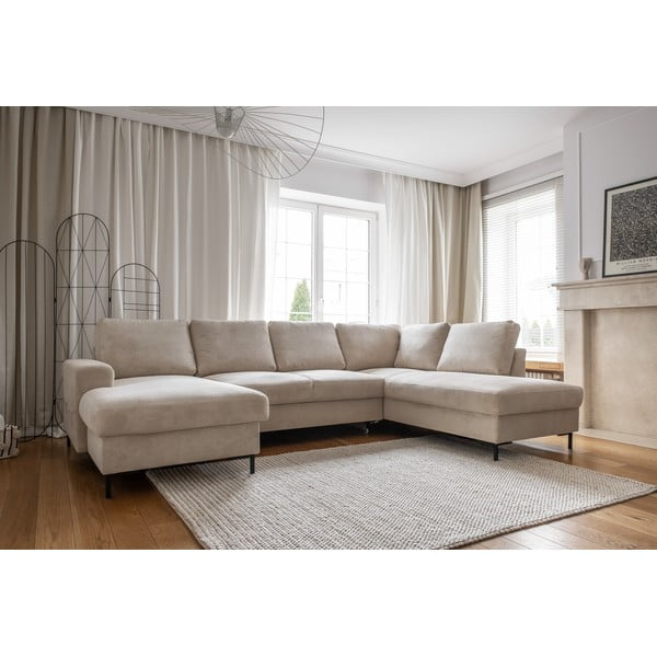 Divano letto angolare in velluto a coste beige (angolo destro) Lofty Lilly - Miuform-image-3