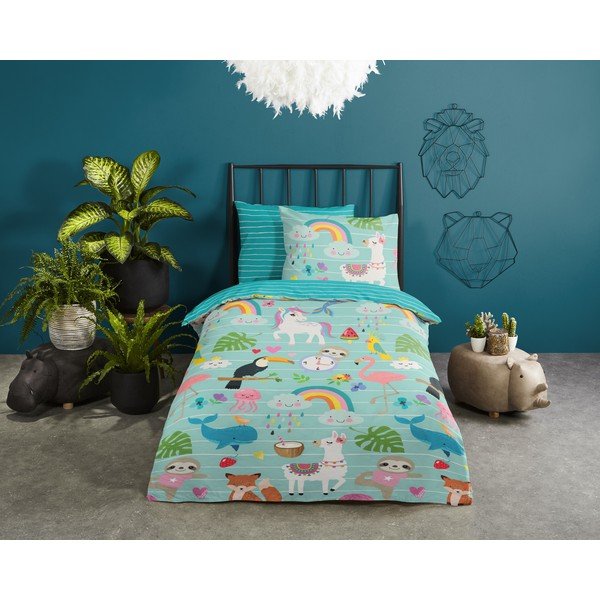 Set copripiumino e federa da bambini blu in cotone per letto singolo 140x200 cm Festen – Good Morning-image-1