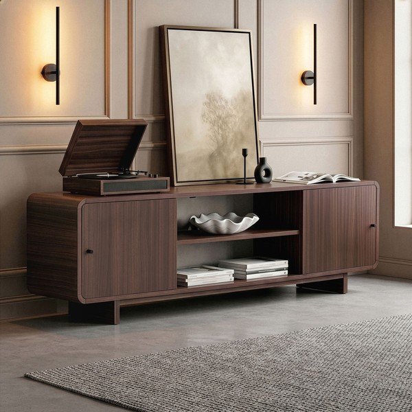 Mobile TV colore naturale scuro con effetto noce 180x52x34 cm Mirel – Nordure-image-2