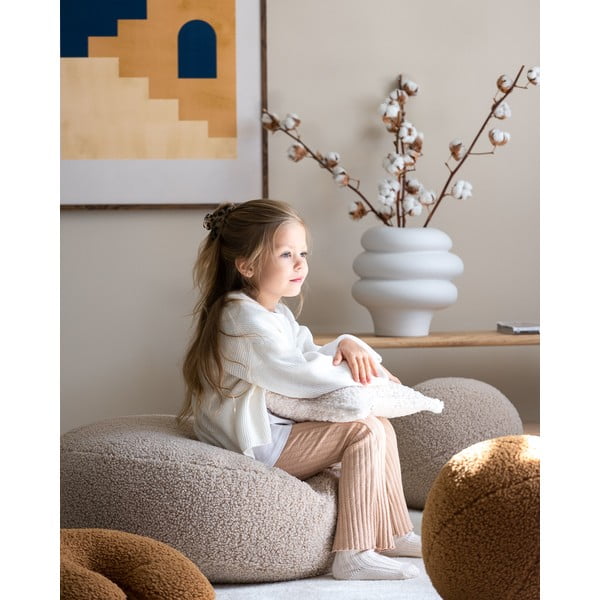 Pouf a sacco per bambini marrone chiaro con rivestimento in bouclé Round – Wigiwama-image-1