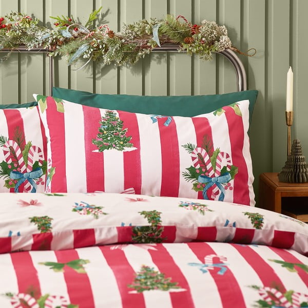 Set copripiumino e federa rosso e bianco per letto matrimoniale 200x200 cm Christmas Stripe – Catherine Lansfield-image-3