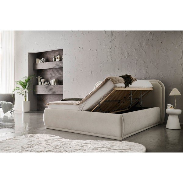 Letto matrimoniale imbottito color crema con contenitore con rete inclusa 160x200 cm Soma – Meise Möbel-image-1