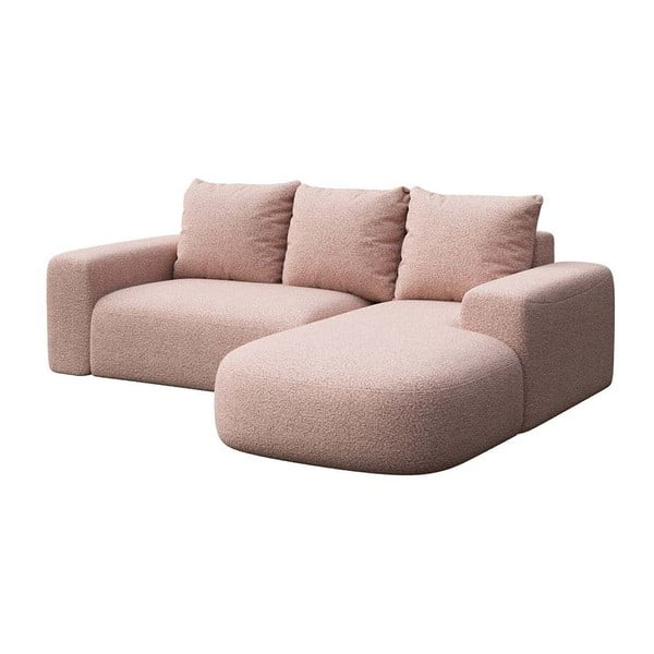 Divano angolare rosa (con penisola a destra e chaise lounge) rivestito in bouclé Monce – Rodier-image-2