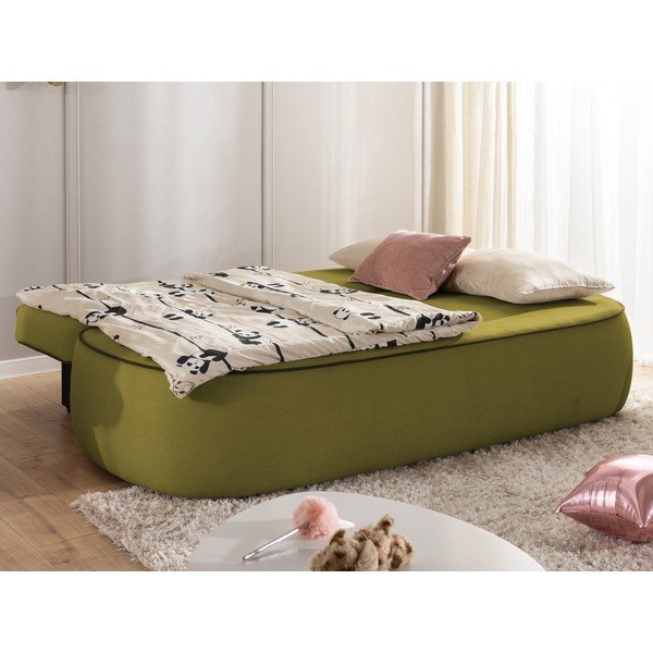 Divano per bambini verde/verde scuro allungabile/con contenitore con rivestimento in velluto 210 cm Saga – Ropez-image-3